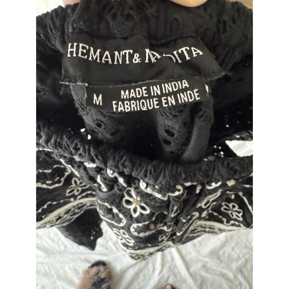 Hemant & Nandita Womens Blouse Black Large Top Cape Off The Shoulders M - Picture 4 of 5